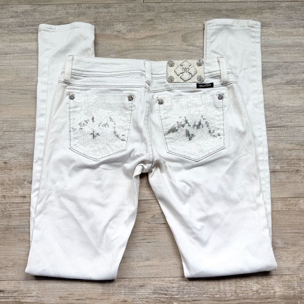 Miss Me Skinny White Jeans Sequins Embellished Mid Rise Stretch Womens 27x31